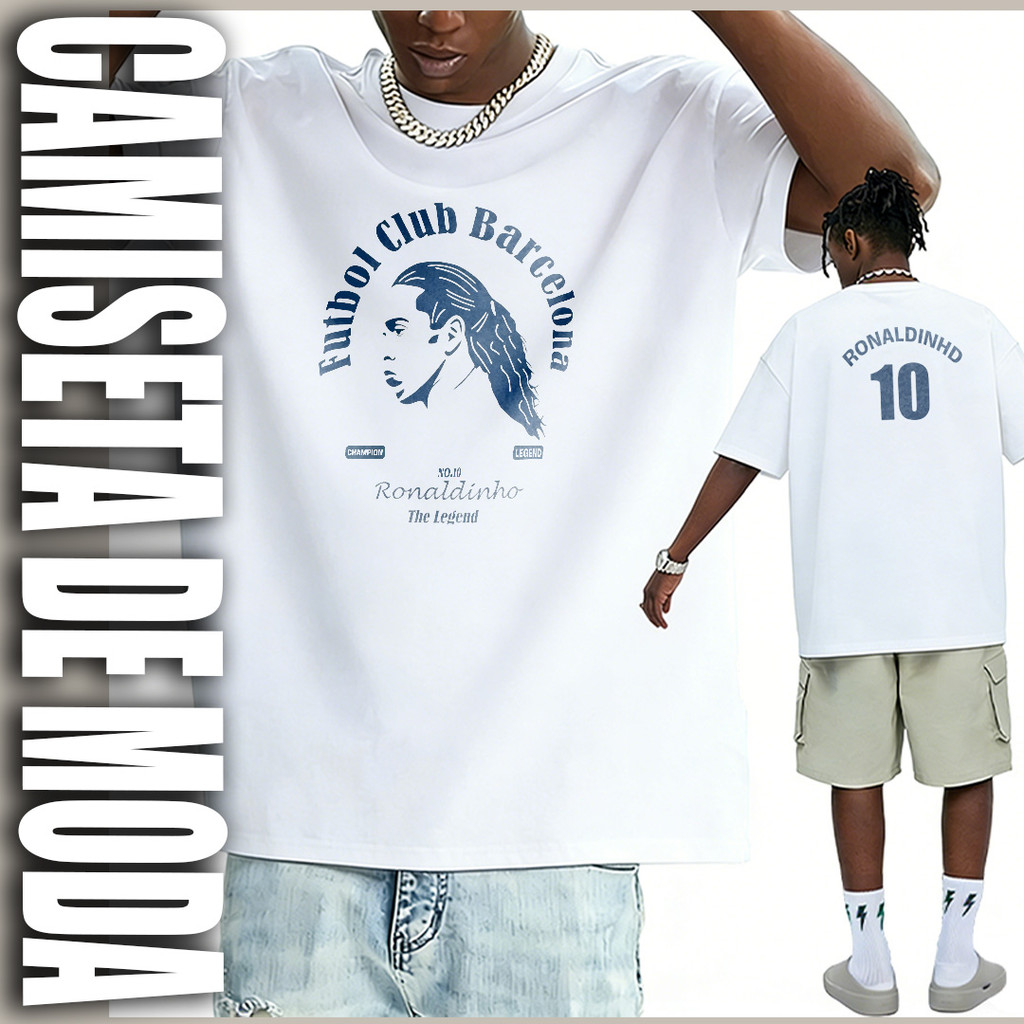 Camiseta Ronaldinho Gaúcho Barcelona 100% Algodão | Estilo Casual Oversized