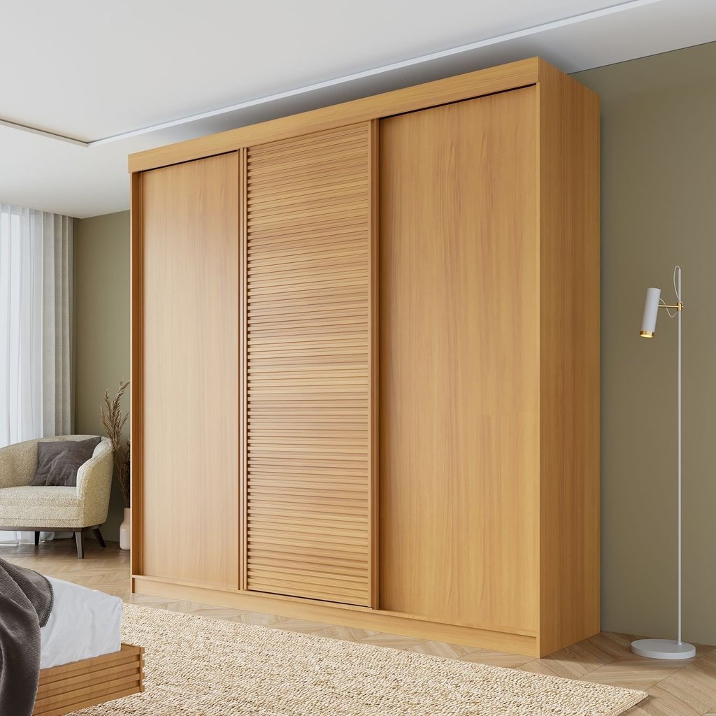 Guarda-roupa Casal 3 Portas de Correr Samambaia CabeCasa MadeiraOriginals Carvalho em Oferta na Shopee