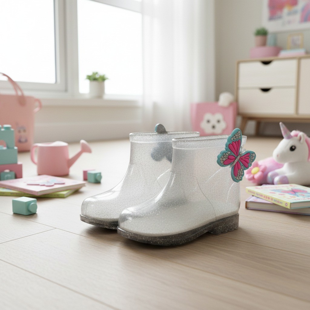 Galocha Infantil Menina com Coração Borboleta Abelhinha Impermeável Leve Confortável