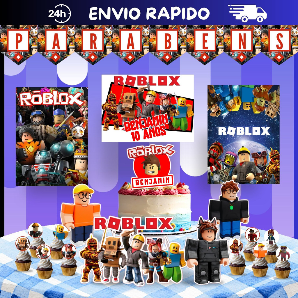 Kit Festa Roblox Personalizado | Decoração Completa + Topo de Bolo em Oferta na Shopee