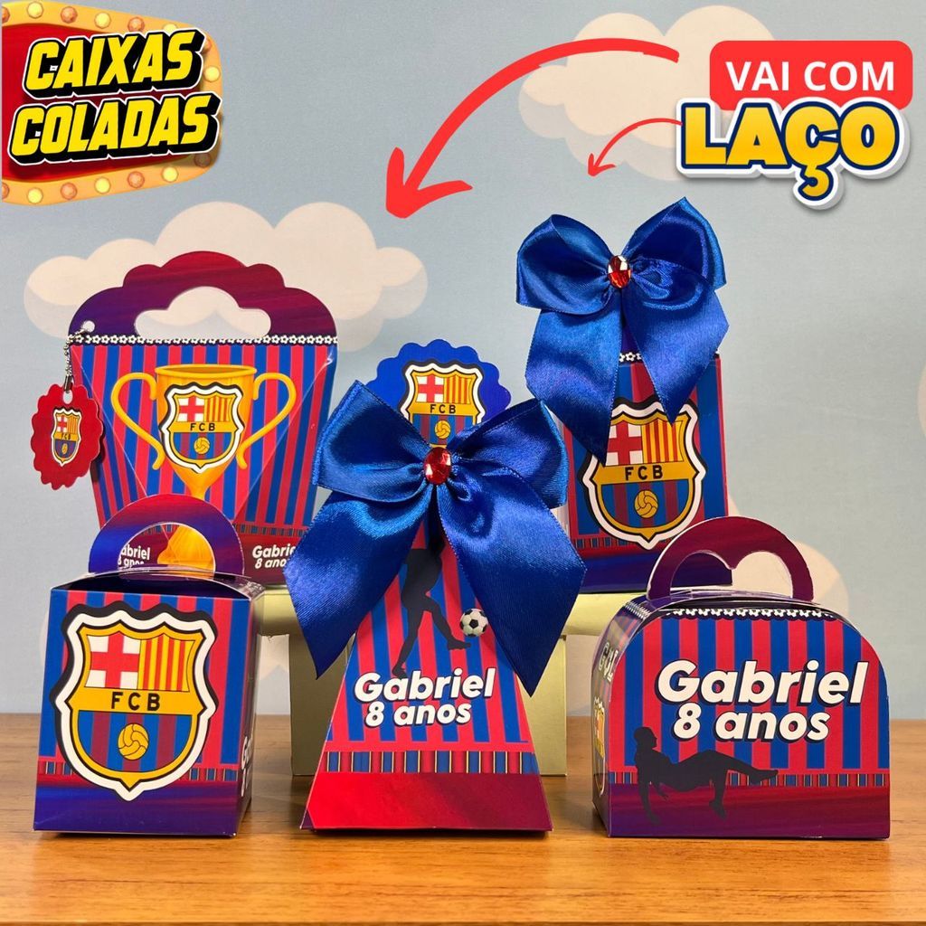Kit Festa Barcelona Personalizado Lembrancinhas de Aniversário Infantil | Caixinhas Futebol Europeu Decoradas