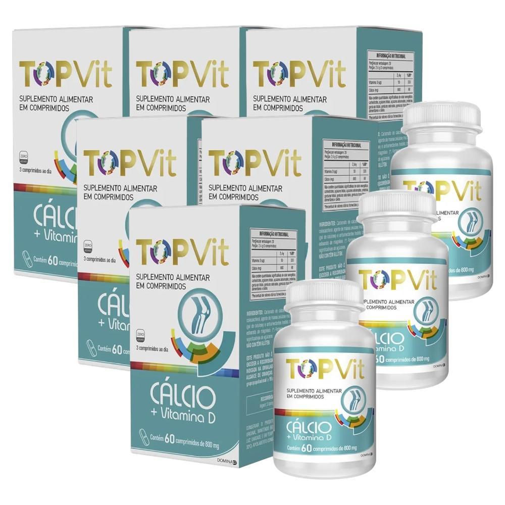 Kit Carbonato Cálcio + Vitamina D 800mg Topvit Com 6 Caixas De 60 Cápsulas Cada
