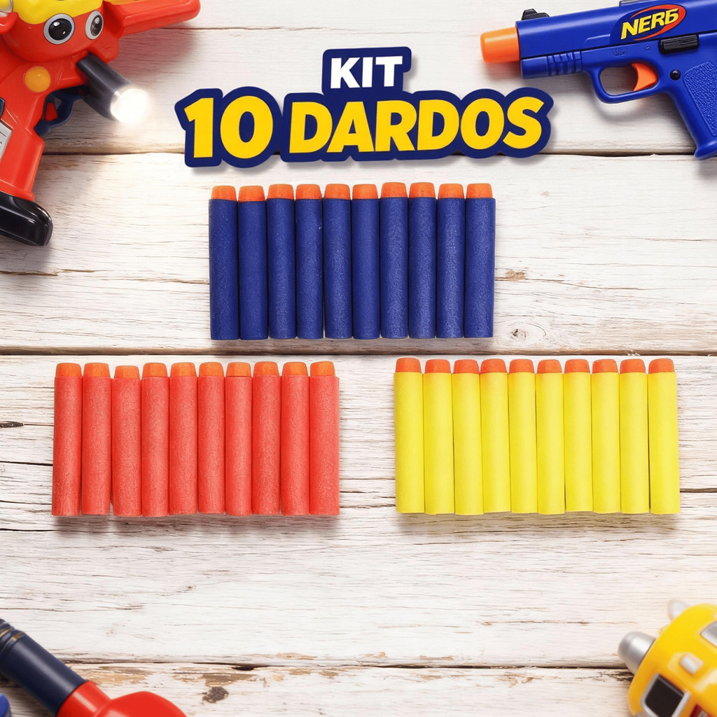 Kit 10 Refil de Dardos Espuma Munição Nerf Lançador Balas Infantil Brinquedo