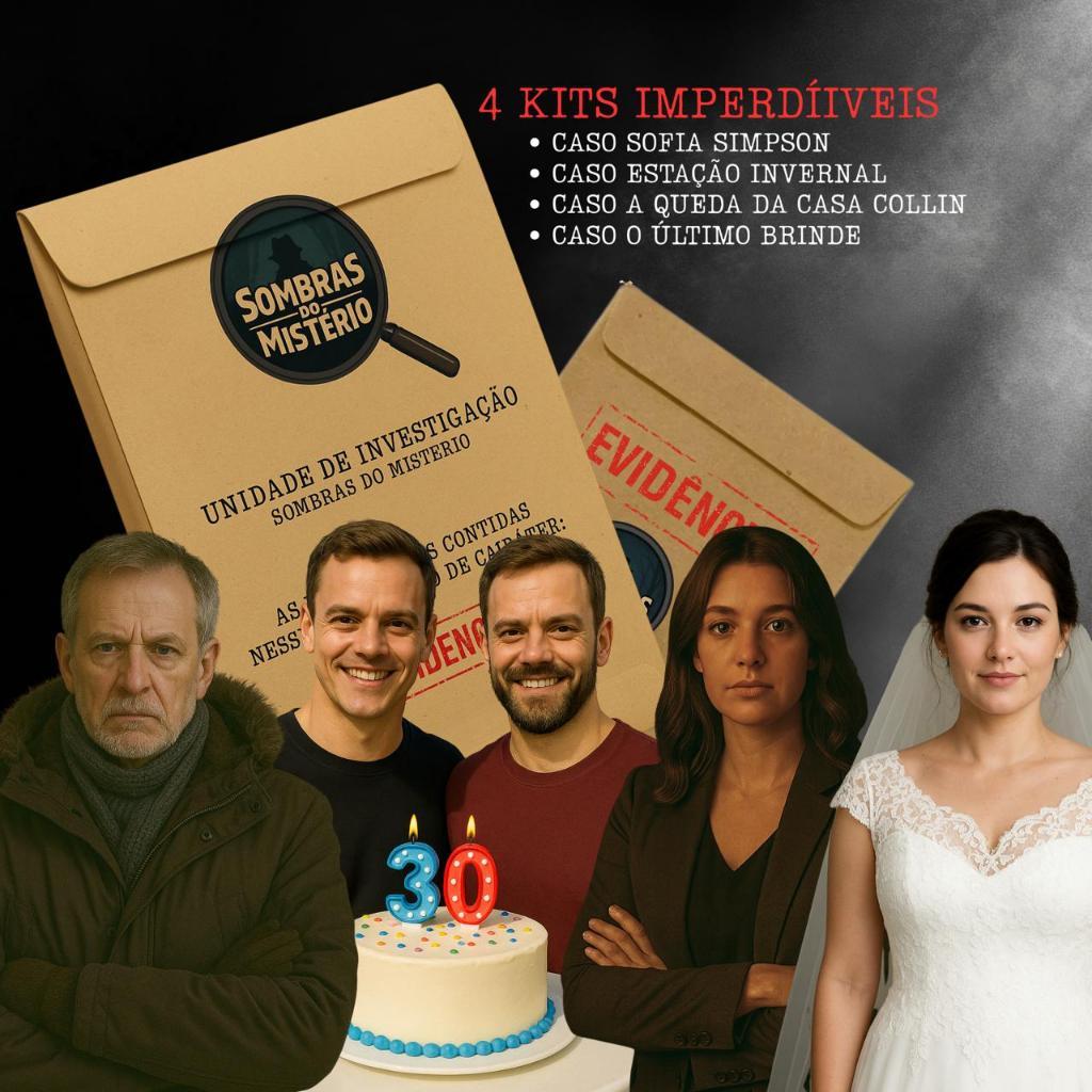KIT 4 Jogos Sombras do Mistério Suspense e Dedução 4 Jogos de Investigação