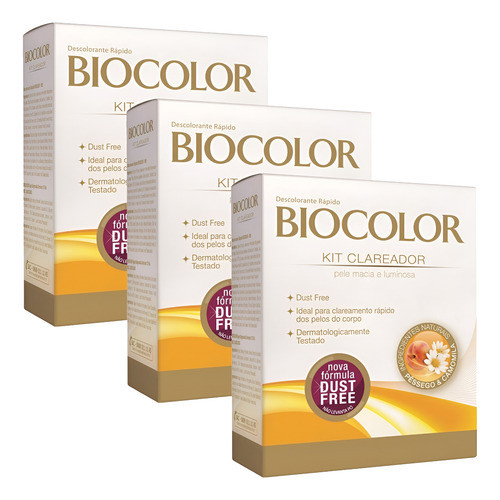 Kit 3 Caixas Biocolor Completo Clareador Descolorante Rápido Sem Tom