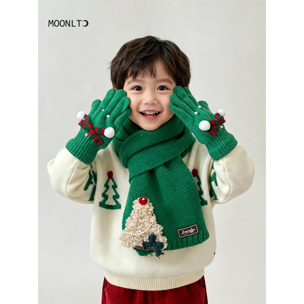 Natal crianças cachecol luvas conjunto inverno quente bebê férias meninos meninas presentes cachecol de lã de malha