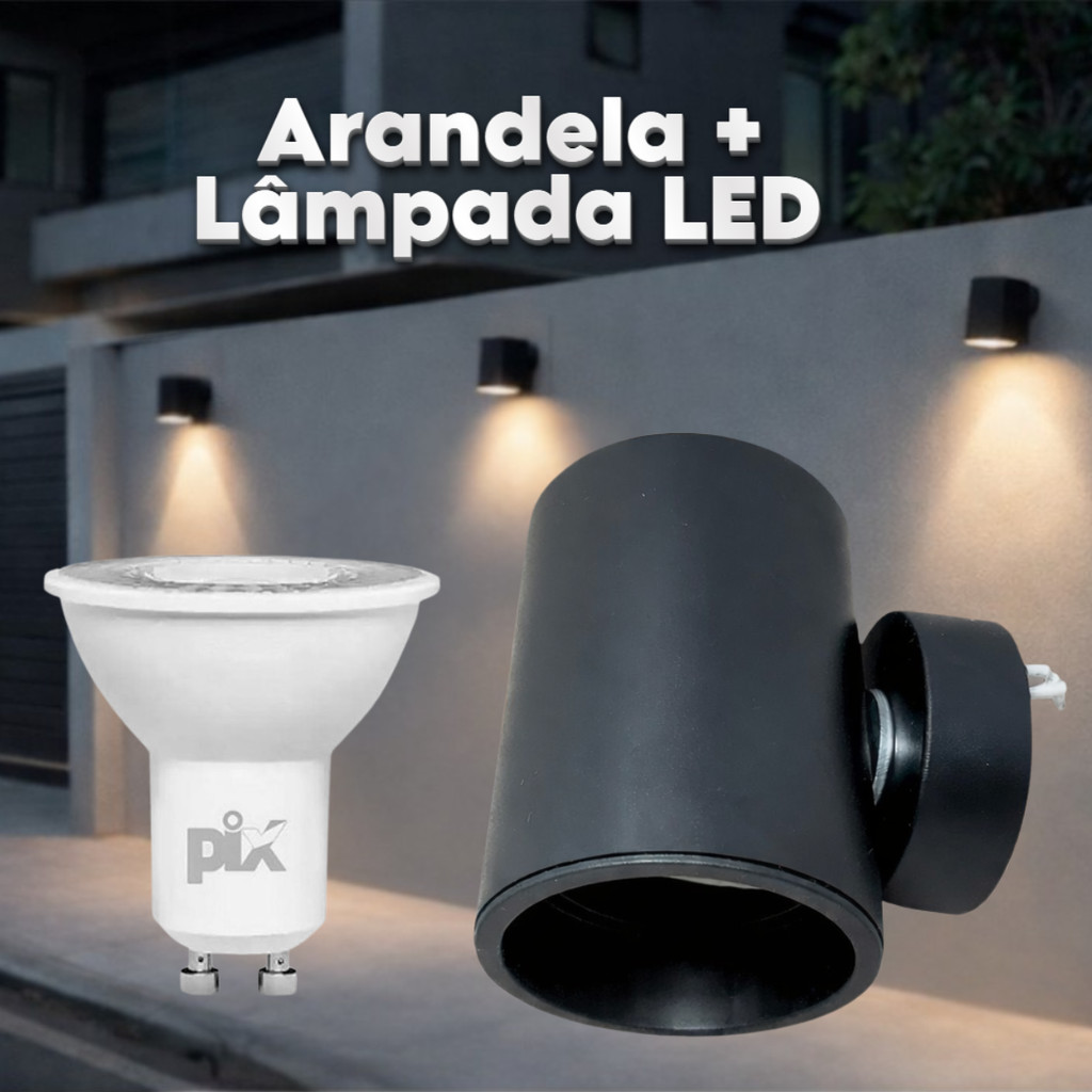 Arandela Direcionavel MR16 Preta Moon + Lâmpada LED 7W
