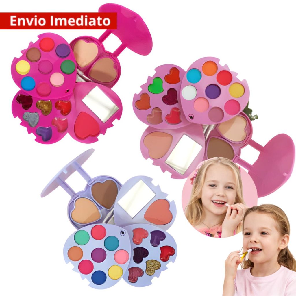 Kit Maquiagem infantil beleza sombras blush batom Completo presente feminino seria princesa em Oferta na Shopee
