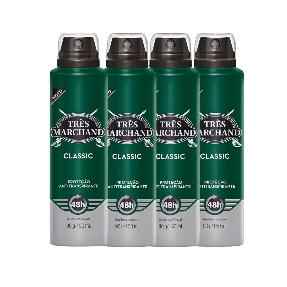 Kit Desodorante Aerosol Très Marchand Classic 150ml - 4 Unidades