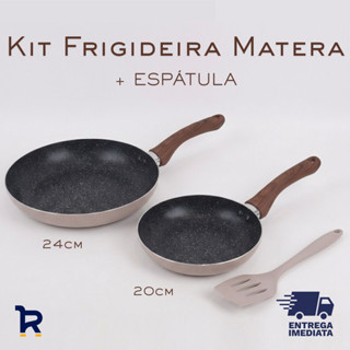 Kit Frigideiras Indução Revestimento Cerâmica Antiaderente 3 peças - 24cm, 20cm e Espátula em Oferta na Shopee