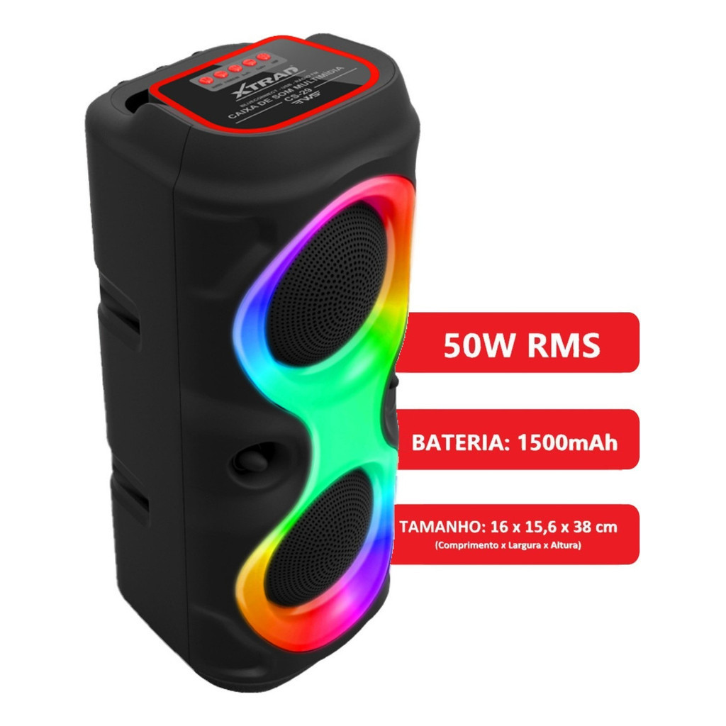 Alto-Falante Portátil 50W CS-29 Com Efeitos RGB , Bluetooth , TWS , Rádio FM E Bateria De 1500mAh Som Poderoso Para Fest