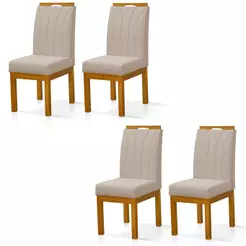 Conjunto 4 Cadeiras Blend em Linho com Pés de Madeira Maciça