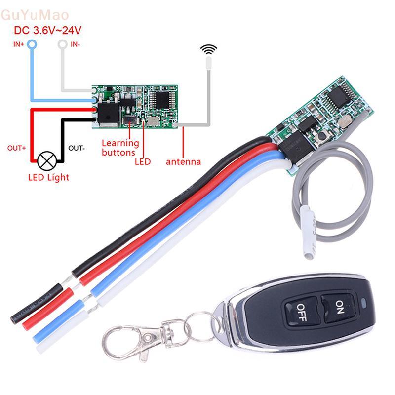 (gGUYU) 433mhz DC 3.6V 5V 9V 12V 24V 1CH Mini Relé Sem Fio RF Interruptor De Controle Remoto Controlador De Lâmpada LED 