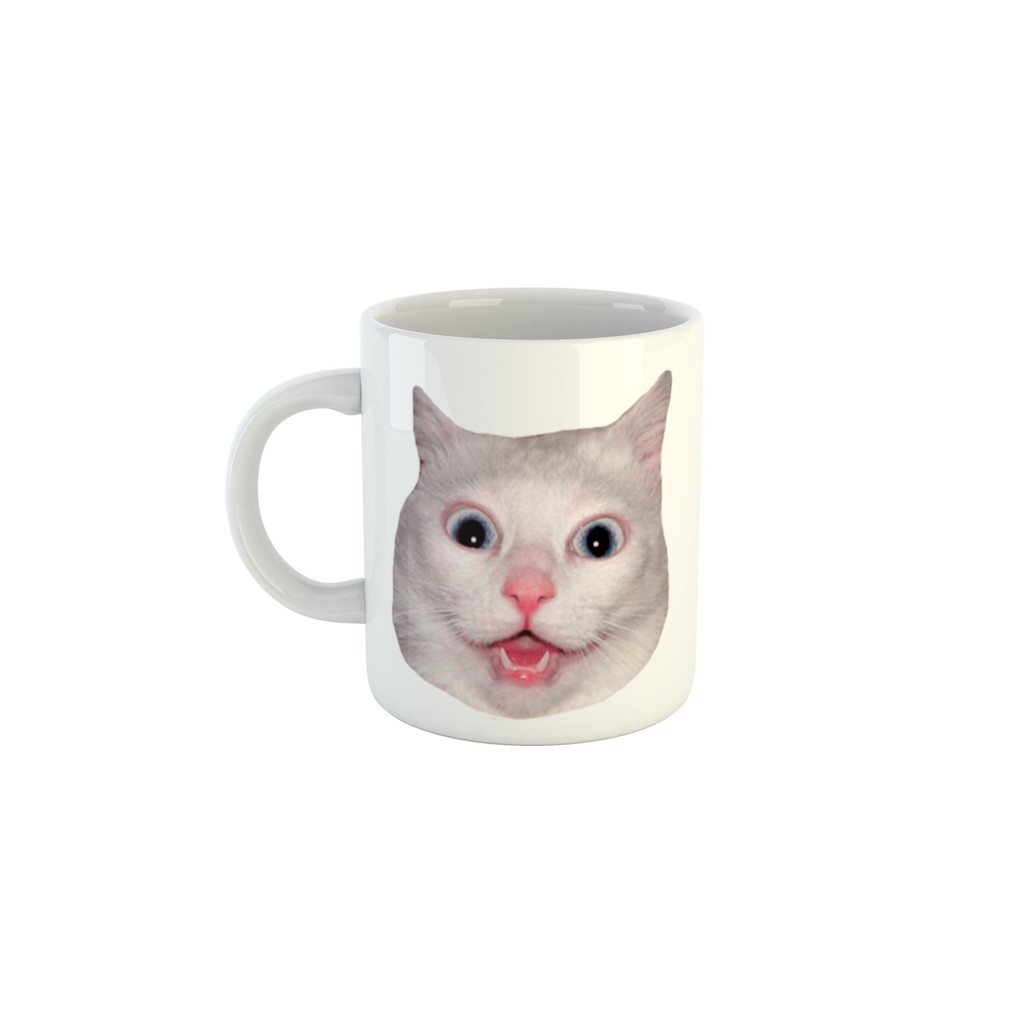 Caneca Figurinha Gatinho assustado cara Engraçada