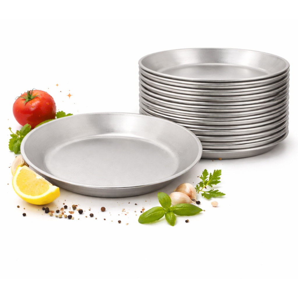 10 Travessa Prato Redonda Bandeja Para Servir Em Aço Inox 23cm ou 24,5cm Porções em Oferta na Shopee