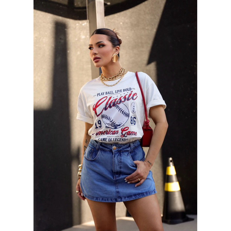 Blusa Camiseta Feminina Estampa Baseball Classic American Game
