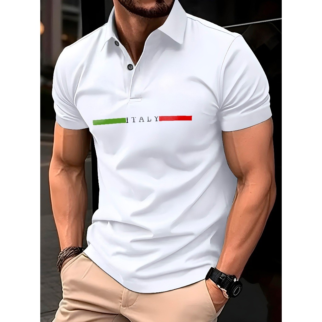 Camisa Camisa Polo ITALY Manfinity Masculina Manga Curta camiseta Piquet 100% Algodão