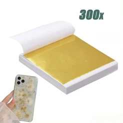 300 Folhas de ouro imitação folhas de alumínio artísticas folhas de ouro para pintura douradura artesanato decorativo.