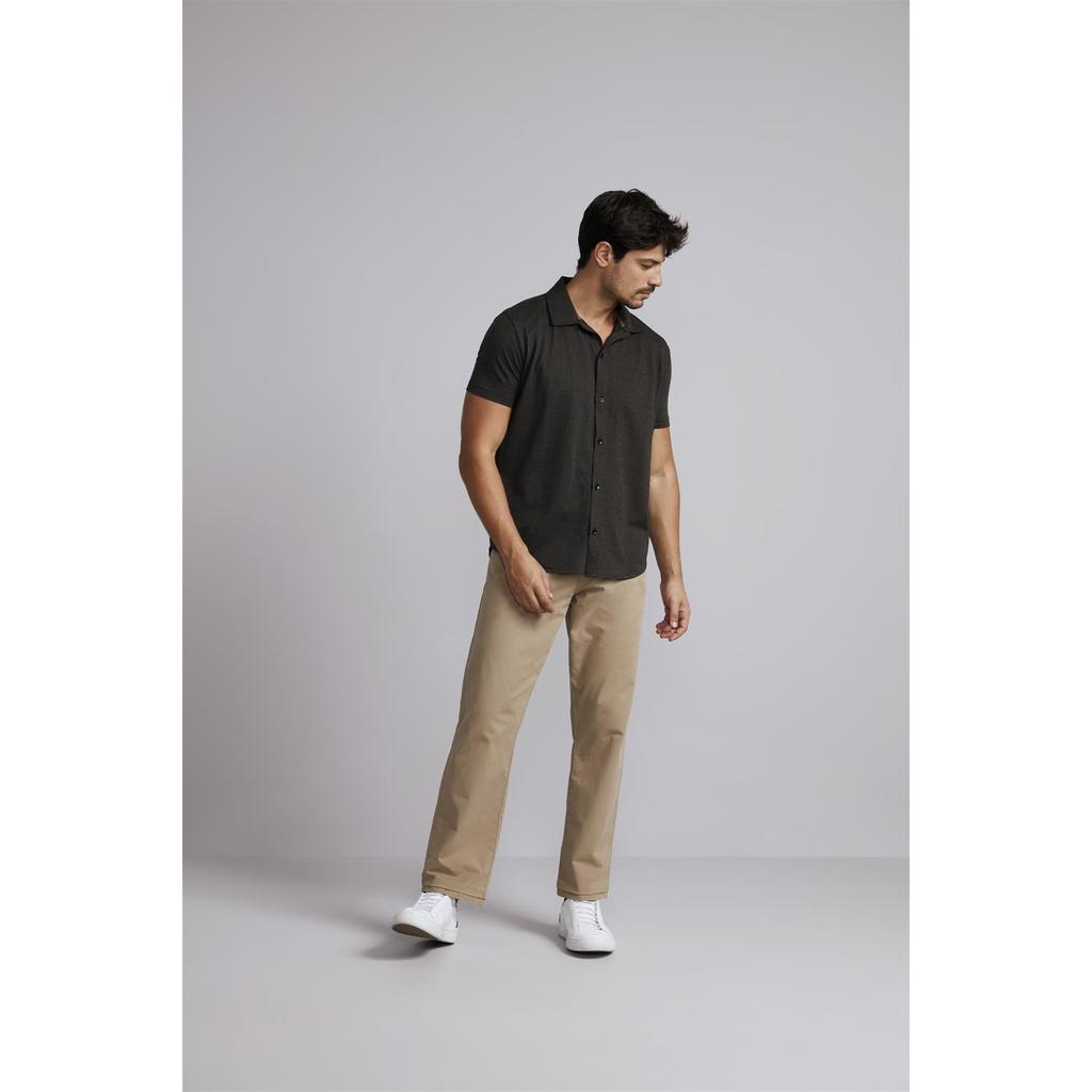 Camisa Manga Curta Jacquard Slim Fit - Preto/Exército
