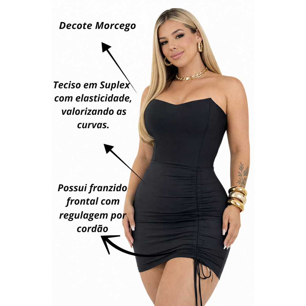 Vestido Feminino Corpete Morcego Tubinho Curto Colado Franzido Lateral Com Bojo Justo Balada Noite Feminino
