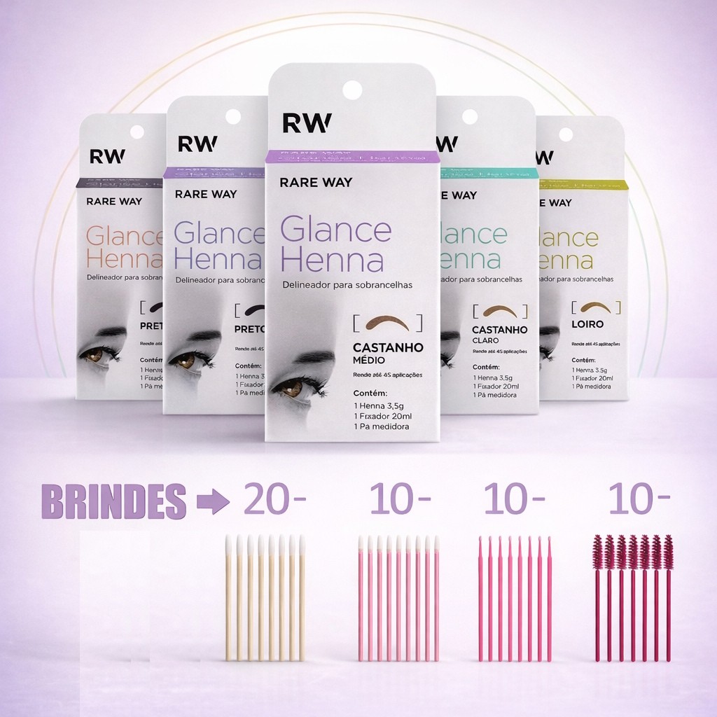 Kit Henna Glance Rare Way 3,5g Sobrancelhas Fixador 20ml Profissional Designer Completo