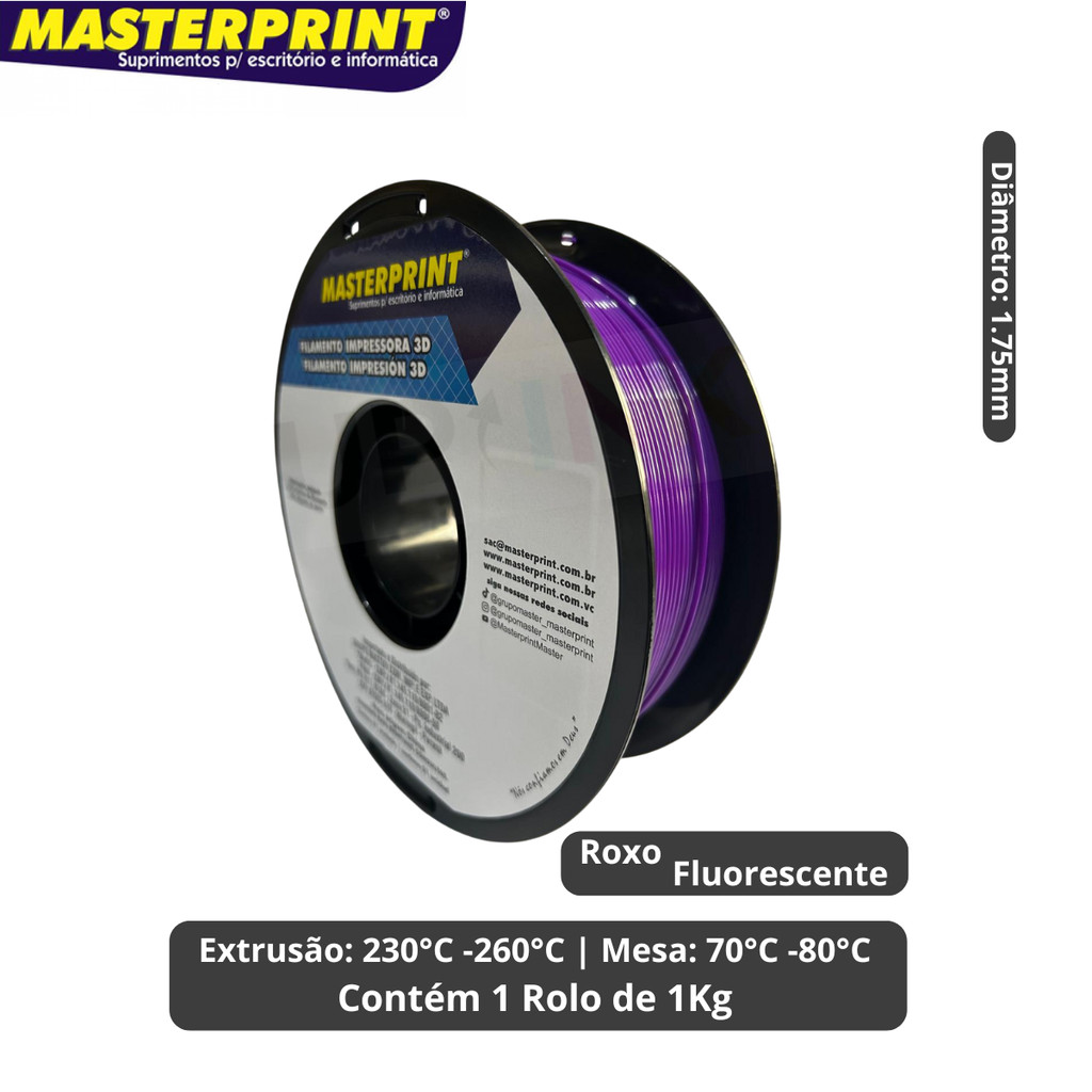 Filamento 3D - PETG Roxo Fluorescente - Rolo 1KG (1.75mm)