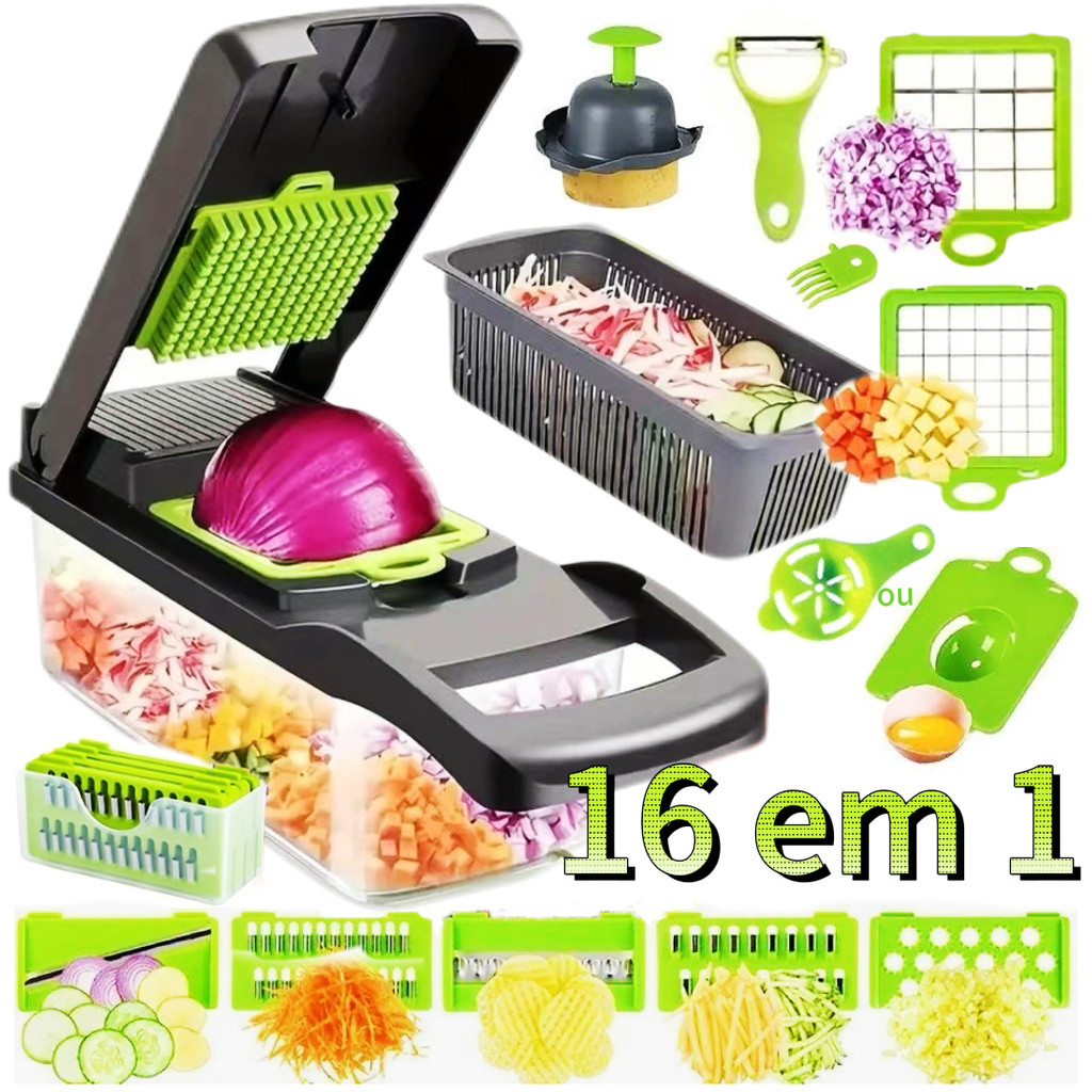 Fatiador Cortar 16 em 1 Cortador de Cozinha Multifuncional de Aço Inoxidável Legumes Comid...