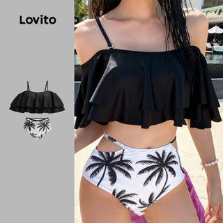 Lovito  Conjuntos de Biquíni Boho Conjuntos de 2 Peças com Babados e Estampa para Mulheres - Primavera/Verão LNE134034 em Oferta na Shopee