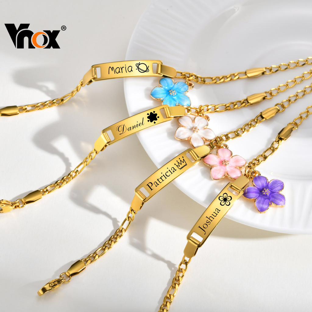 Pulseira Gravada Infantil Vnox , Personalizada Para Crianças , Presente Feito À Mão Bebês E Pequenas , Gravação De Nome em Oferta na Shopee