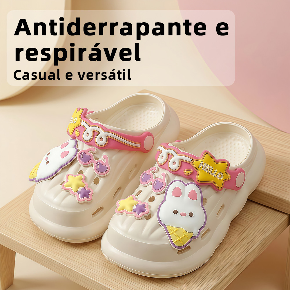 Babuche Feminino EVA ultraleve macio confortável antiderrapante acessórios removíveis casual para casa praia e passeios
