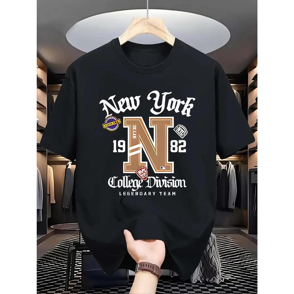 T-shirt de gráfico de Nova York para homem - 50% 50%, conforto de ajuste elástico casual streetwear com design de time d