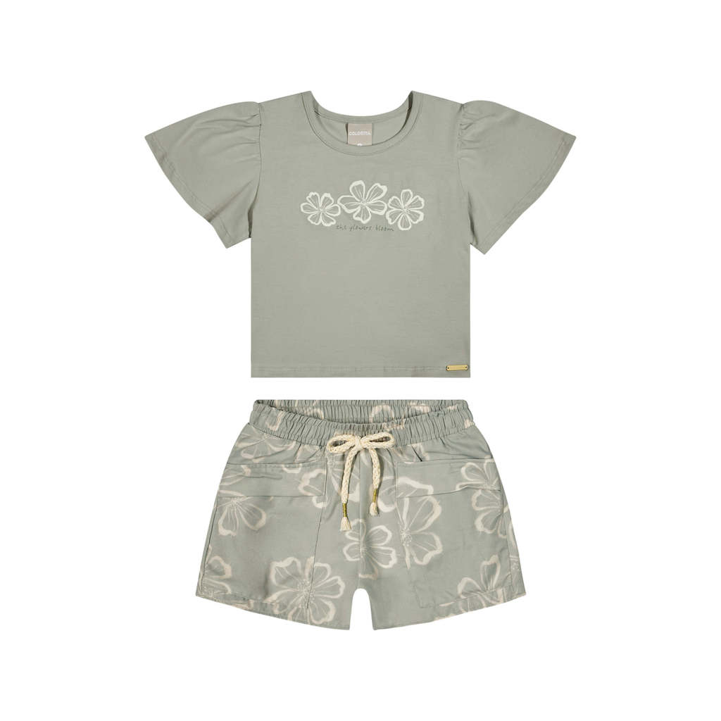 Conjunto Infantil Menina Hibiscos Colorittá Verde em Oferta na Shopee
