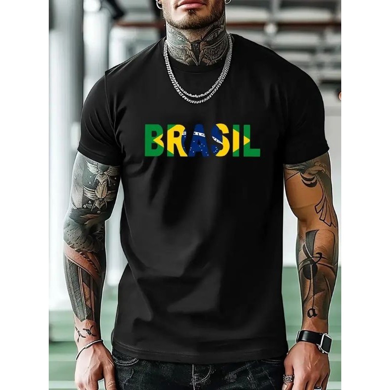 Camiseta Casual Unissex Brasil Estampada P ao G5 Plus size Personalizada 100% Algodão 30.1 Copa do Mundo