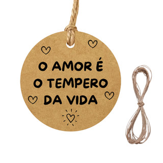 Tag Papel Kraft 4cm com Fio | O Amor é o Tempero da Vida | Kit 50 a 200 Un
