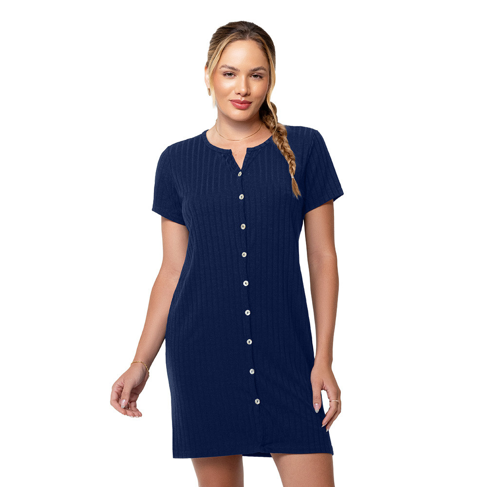 Imagem Camisola Manga Curta com Abertura Frontal Marinho