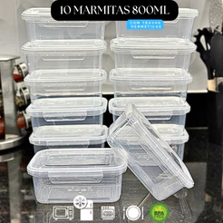 Kit 10 Marmita Potes 800ml fitness Travas Laterais BPA FREE -> Alimentos organiza congelador cozinha