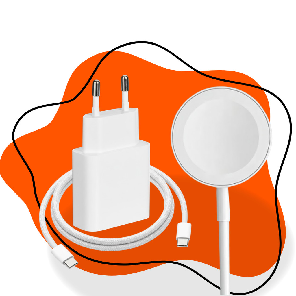 Kit Fonte Turbo +  Cabo USB-C + Carregador Magnético Para Apple Watch