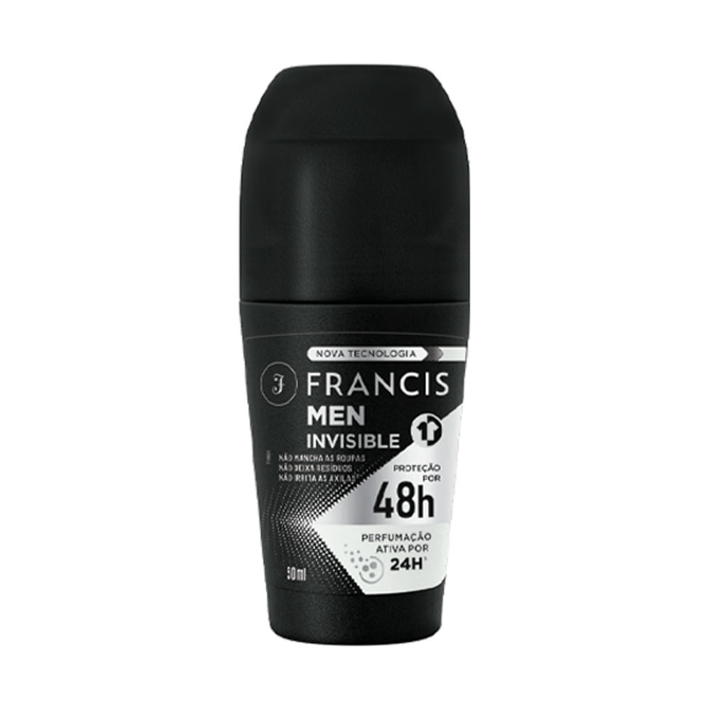 Desodorante Francis Men Invisble Roll-On Antitranspirante 48h 50ml em Oferta na Shopee
