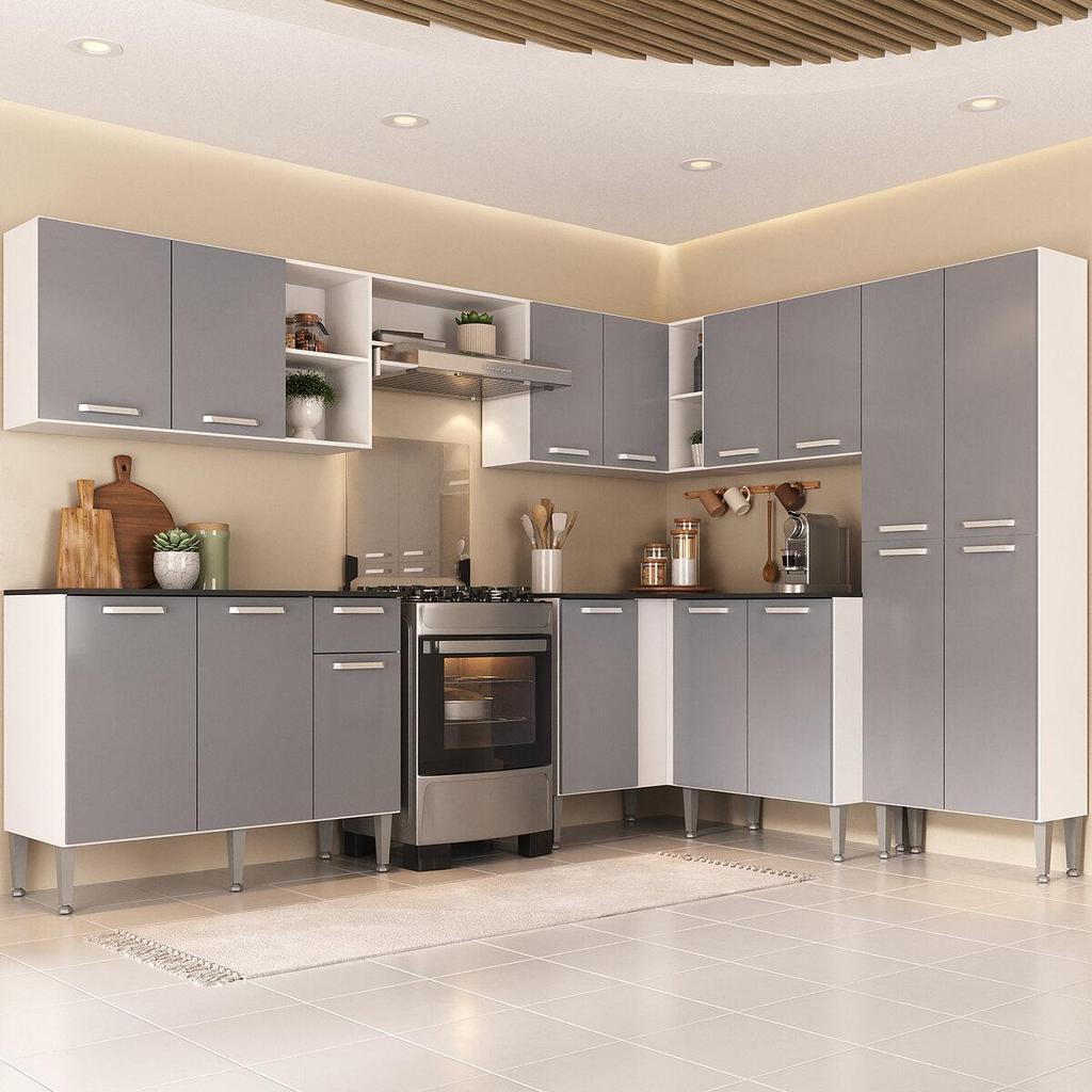 Armário Cozinha Modulada Completa de Canto 432,5cm Pequim Pop Multimóveis MP3773 em Oferta na Shopee