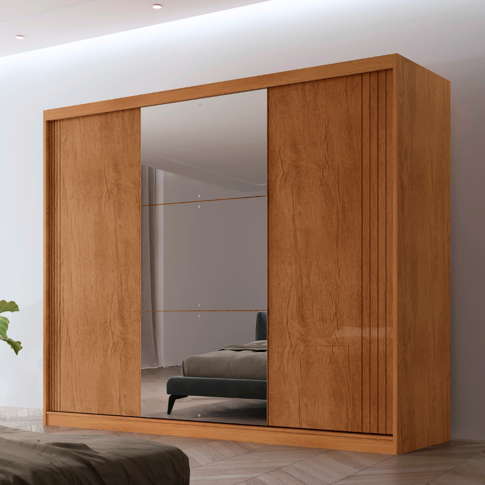 Guarda Roupa Casal Connor MDF 3 Portas e 4 Gavetas com Espelho Moderna Mobília em Oferta na Shopee