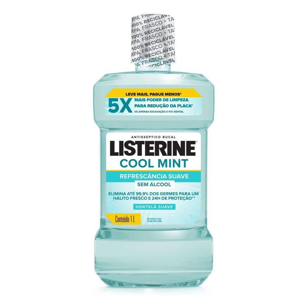 Enxaguante Bucal Listerine Cool Mint Sem Álcool 1L em Oferta na Shopee