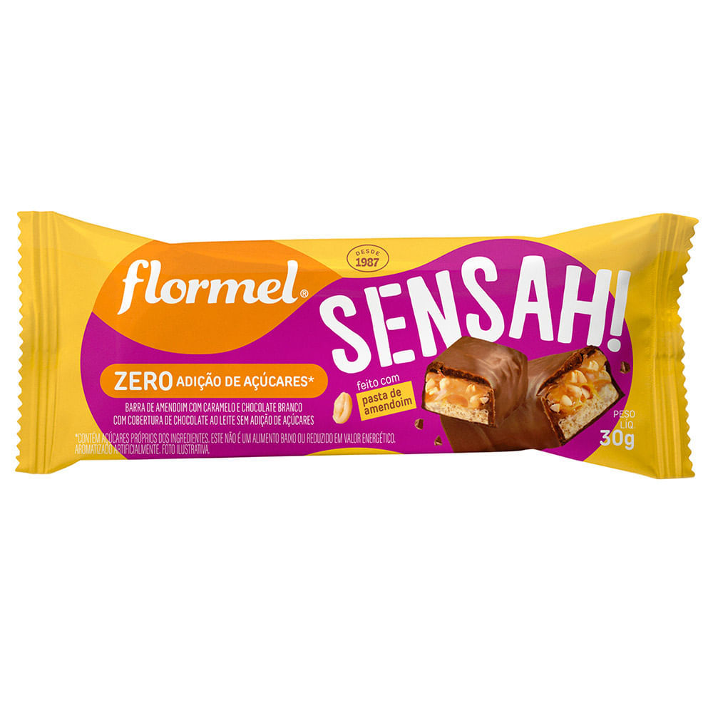 Chocolate Flormel Sensah! Amendoim com Caramelo e Chocolate Branco Zero Açúcar 30g