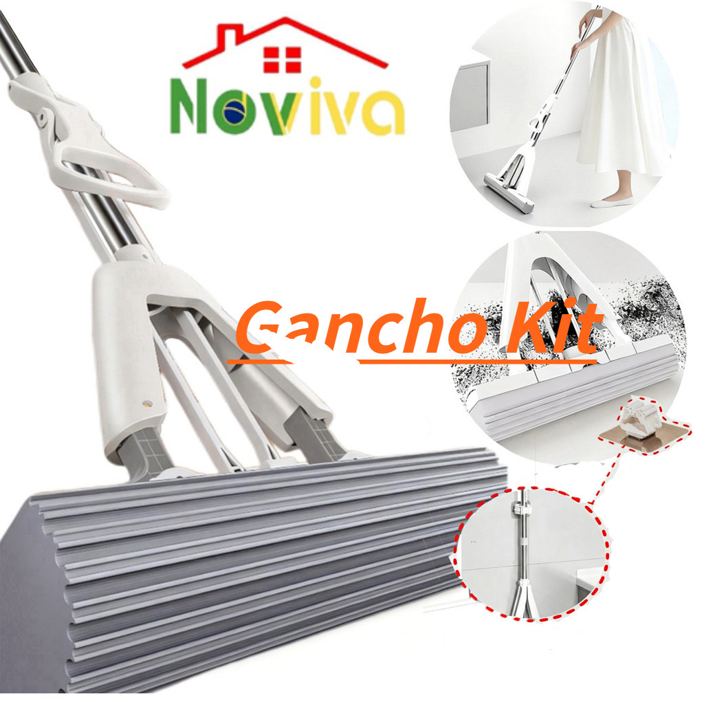 Noviva Kit|Mop Rodo Esponja PVA 130cm + Gancho de Parede | Limpeza e Armazenamento Prático em Oferta na Shopee