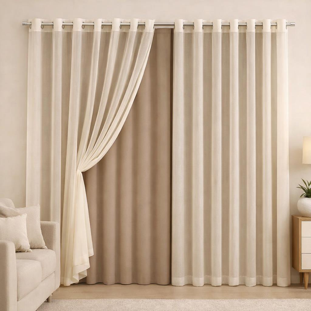 Cortina Blackout Pvc Com Tecido Voil Liso 2,80mx1,80m Corta Luz Sala Quarto