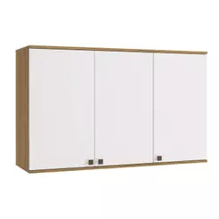 Armário Aéreo Celeste Kappesberg 100% MDF 3 Portas Nogueira/Branco 120cm