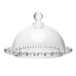 Mini Prato para Doces com Tampa de Cristal Ecológico Pearl Wolff 14cm Boleira Sobremesas Mesa Posta Festa Decoração Luxo
