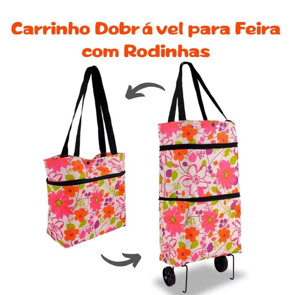 Carrinho Compras Dobrável Mercado Feira Bolsa Rodinhas LevaVida
