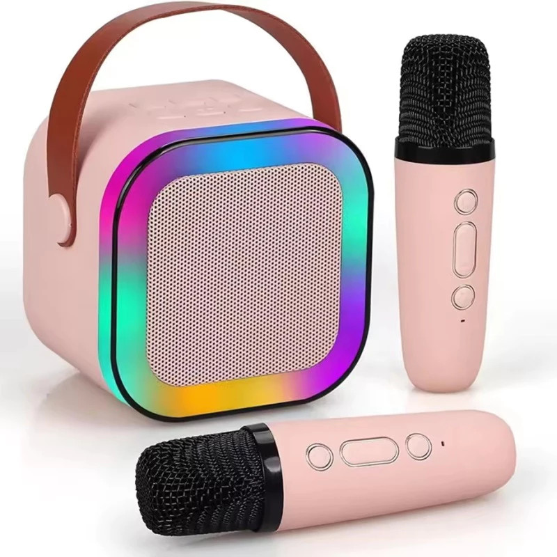 Infantil Caixa De Som C/ Microfones Criança Karaokê Brincadeiras em Família Bluetooth 5.0 Karaokê Luzes led