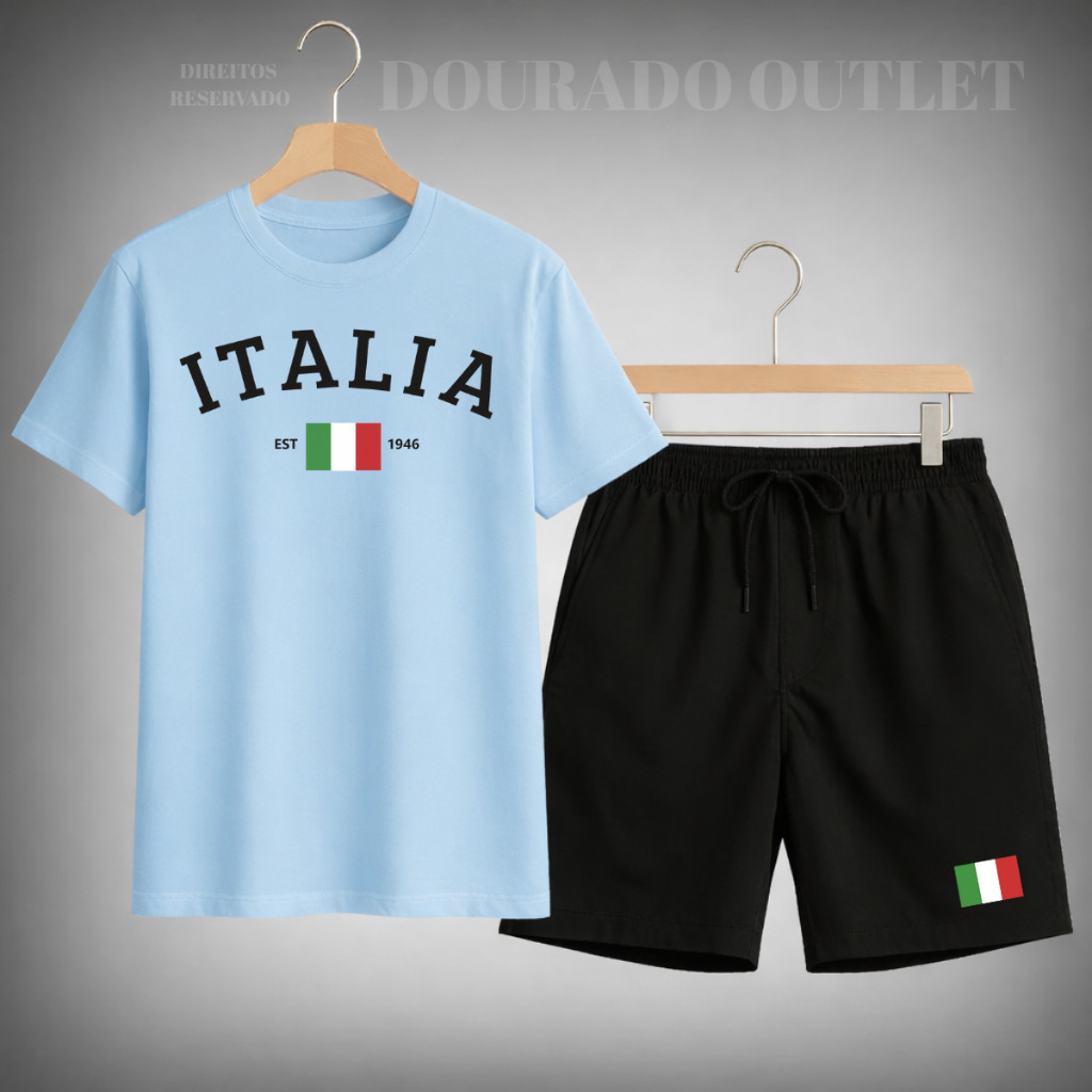 Conjunto Camiseta + Short Moletom Estampado Milano Itália Street Camiseta Malha Linha Premium + Short Mauricinho