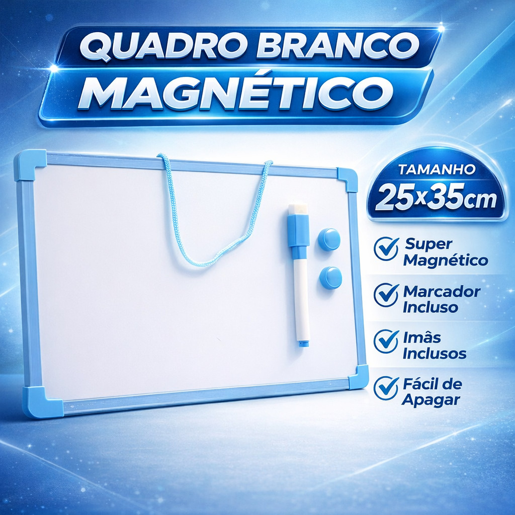 Quadro Branco Magnético Moldura Lousa Branca +1 Caneta Com Apagador + Imãs 25x35cm